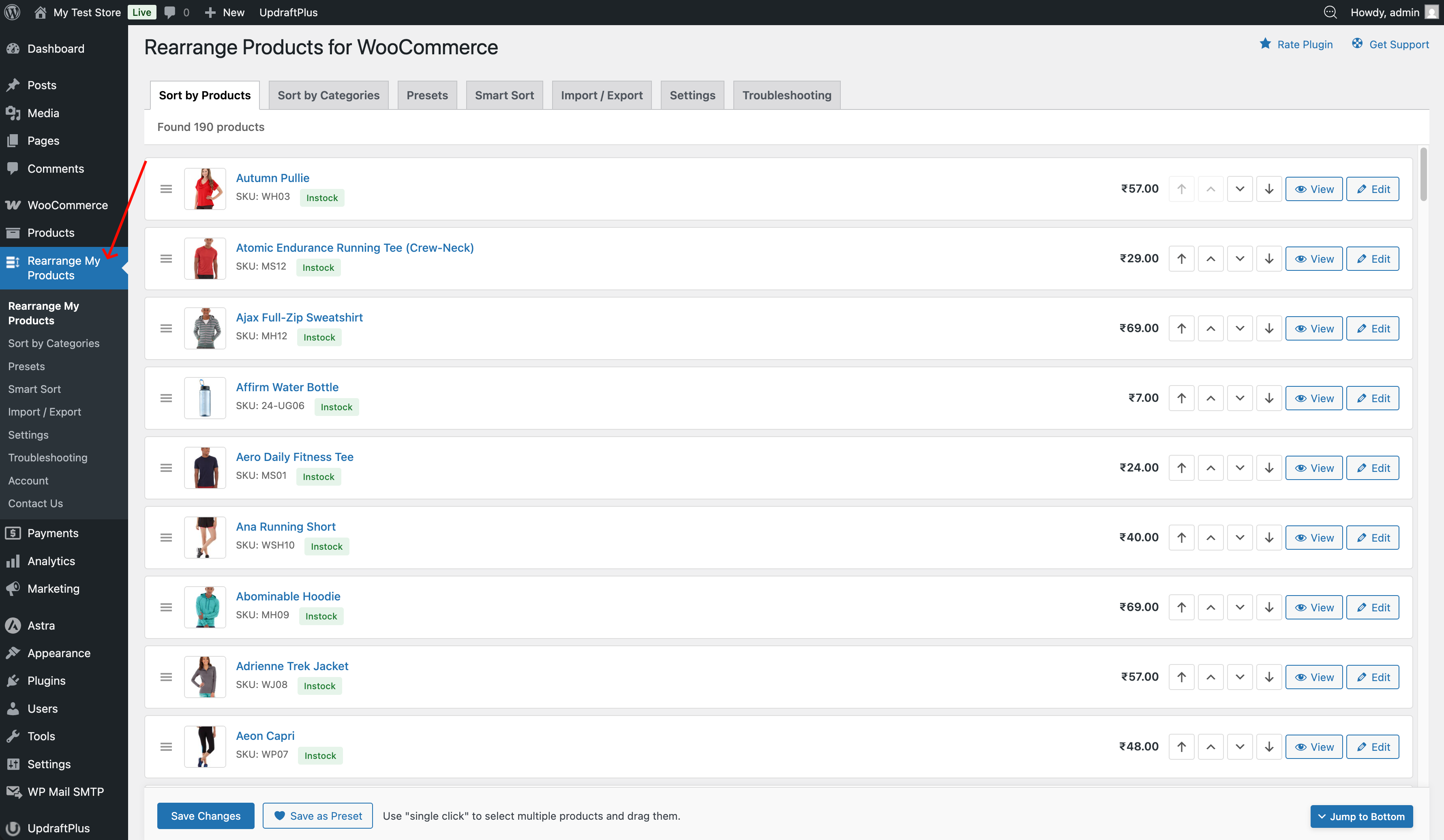 Plugin admin page